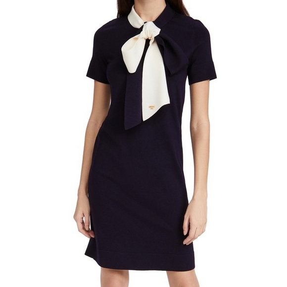 Tory Burch Blue and White Sheath Mini Dress Crew Neck Short Sleeve - Picture 5 of 10